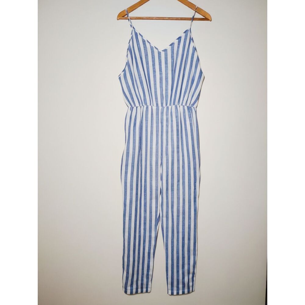Preppy Beach Jumpsuit Women’s L Cotton Blend Sleeveless Wide Leg SHEIN
